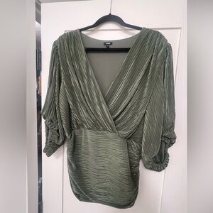 Express Olive Green Pleated Top